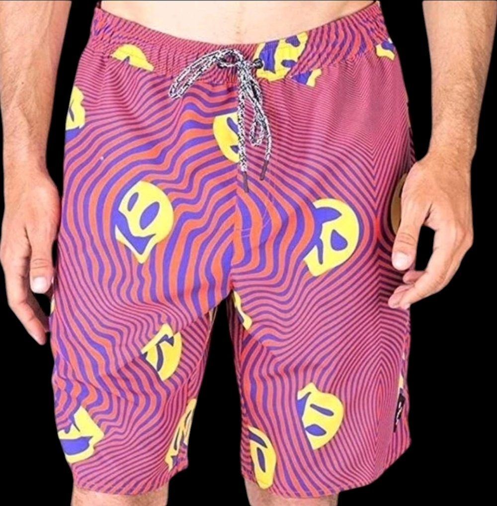 NEFF Men’s Daily Hot Tub Warped Smiley Swim Board Shorts Size XX-Large